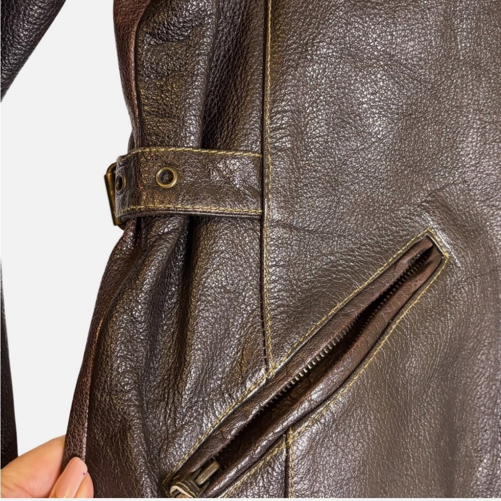 Rare Vintage 90s Brown Distressed Leather Jacket Women's M Moto Biker - Picture 2 of 15